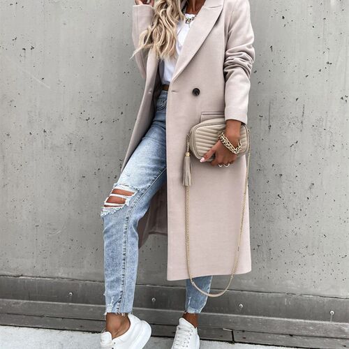 Women Loose Long nch Coats Winter Autumn Long Sleeve Pocket
