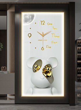 卡通暴力熊kws玄关过道装饰画时钟表挂钟客厅挂画LED灯发光壁画