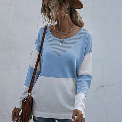 JIM & NORA Women Patchwork Hollow Knit Sweater Top