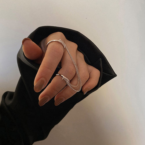 2021 Fashion Punk Chain Double Ring Set Women Hip Hop Open R