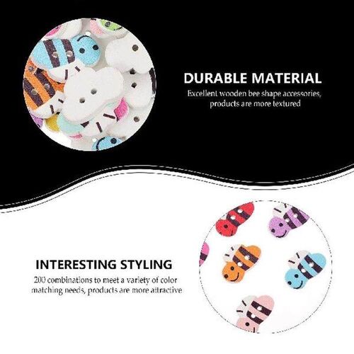 200 Pcs Wooden Bee Buttons Decorative Fabric for Sewing