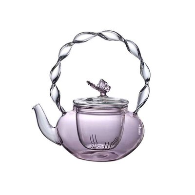 Appearance Pink Butterfly Pot Pyrex Glass Teapot Household T