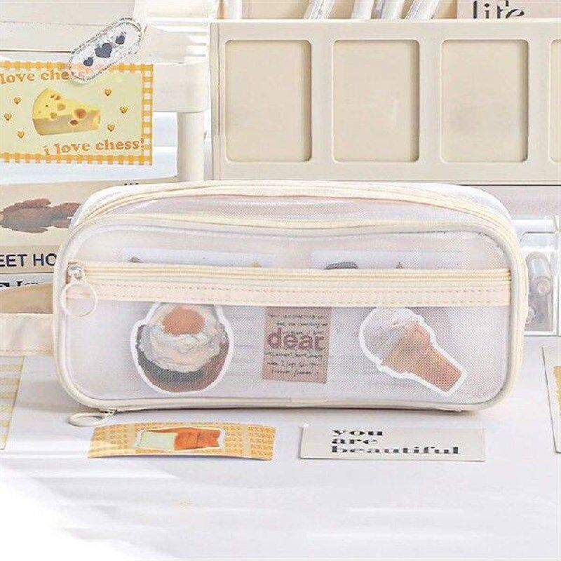 Fashion Minimalist Large Capacity Transparent Mesh Pen Bag - 实物图