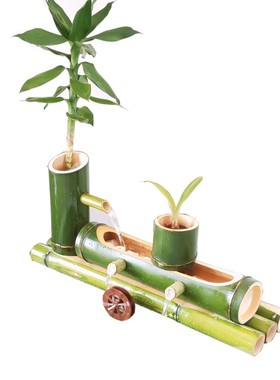 自循环流水鱼缸上的自动流水器鱼盆石槽养鱼过滤流水竹筒生财摆件