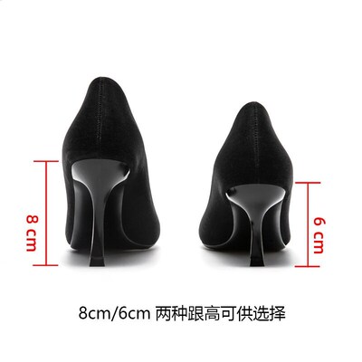 203082 high heels female fine heel pointed rhinestone buckle