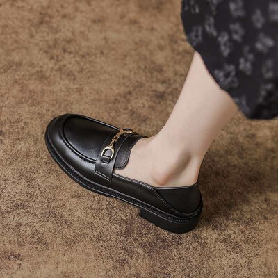 Academy Style Loafers Thick Sole Retro British Style Leather