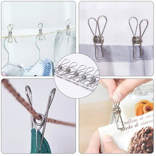 100pcs Clothes Pegs Stainless Steel Clothespins Drying Towel