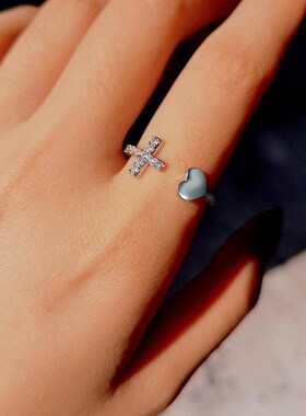 1PC Silver Color Alloy Rhinestone Cross Ring Geometric Heart