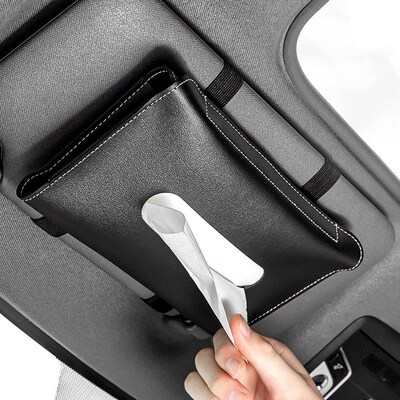 PU Leather Car Sun Visor Hanging Tissue Box Holder 23*13*2.5