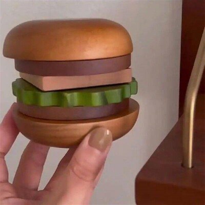 Wooden Coasters Set For Table Fun Hamburger Shape 6 Pieces