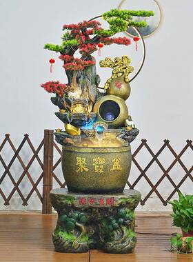 客假流水泉厅电视山柜旁聚宝盆办公室落地景FQY喷观公司开业送礼