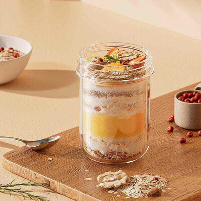 Overnight Oats Cup, Portable Breakfast Yogurt Cup with Lid a