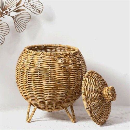 Woven Storage Basket With Lid For Desk Stationery Plastic