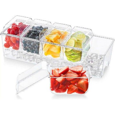 Ice Chilled Condiment Caddy With 5 Containers(2.5 Cup)