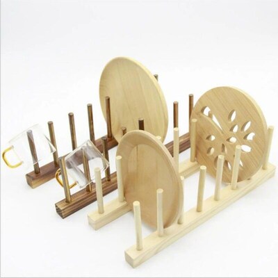 Wooden Kitchen Dish Drain Rack Dinnerware Storage Organizer