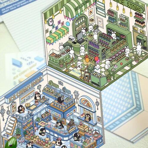 Kawaii 3D Landsaping ers Cartoon ature Sene Visual Staking T