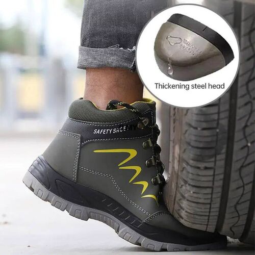 2023 Men Steel Toe Shoes High Top Work Boots Indestructible
