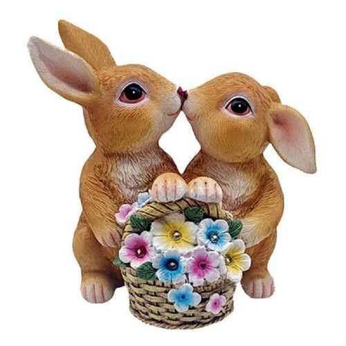 Solar Rabbit Statue Light Flower Basket Bunny Statue Resin