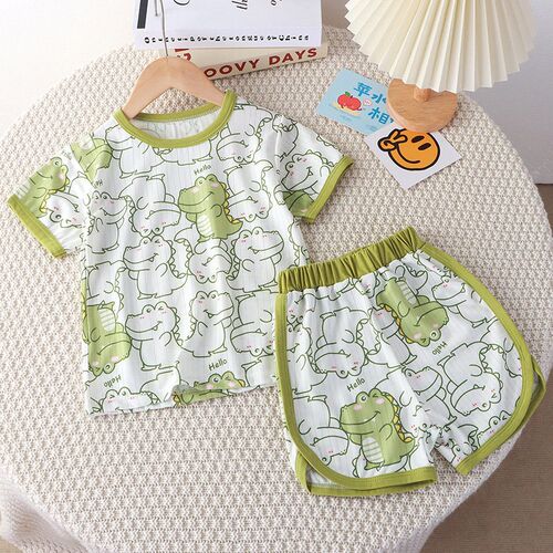 Childrens Short Sleeve Suit Girls Summer Clothes Thin Home