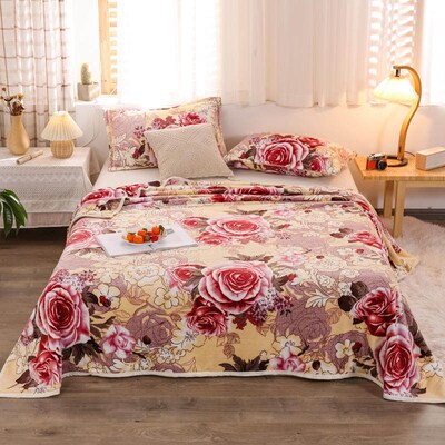 Plaid for Beds Flower Printed Coral Fleece Blanket on the Be