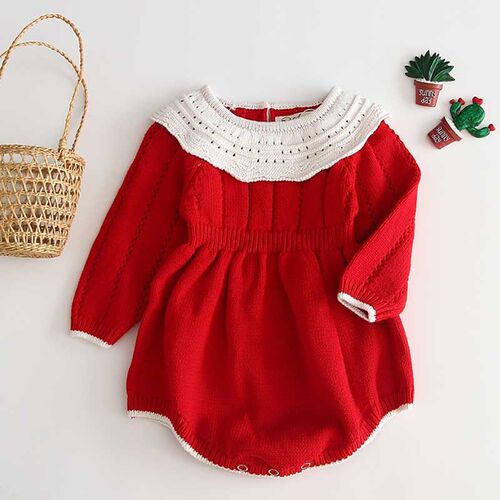 Baby Girls Knitting Romper 2022 Autumn Red Girl Clothes Newb