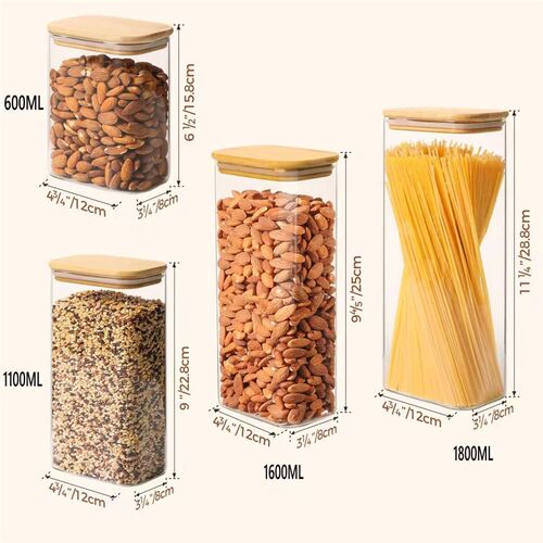 Rectangle  Storage Containers Jars with Bamboo Lids, Clear F