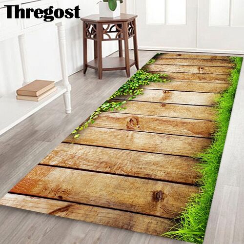 Thregost Wood Grain Print Bathroom Rugs Water Absorbent Mat