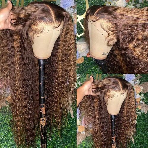 30 34 Inch Highlight Ombre Lace Front Wig Curly Human Hair W