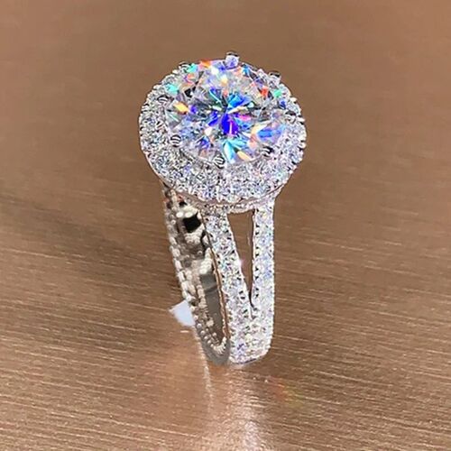 Luxurious Silver Color Metal Inlaid Boutique White Zircon Ri
