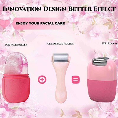 Upgrade 2 In 1 Ice Roller for Face Gua Sha Facial Roller Puf