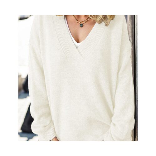 Knitted Top Womens V-neck Pullover Outer Wear Sweater Long