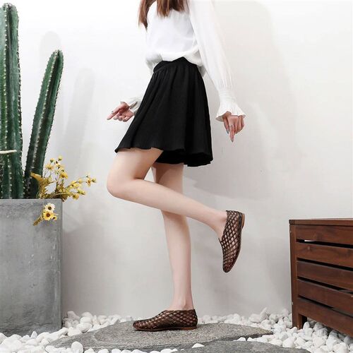 Womens Flat Bottom Sandals Breathable Hollow out Slip-On