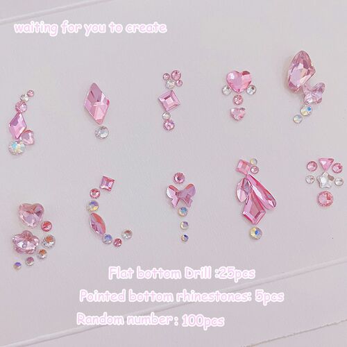 Pink Nail Bulk Rhinestone Style With Flat And Pointed Bottom