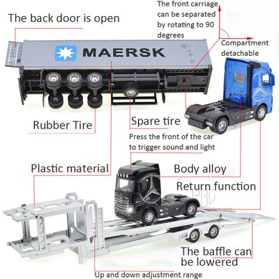 1:50 Diecast Alloy Truck Head Model Toy Container Truck Pull