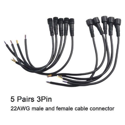 5 Pairs IP65 Waterproof 2/3-Pin 22AWG Wire LED Male And