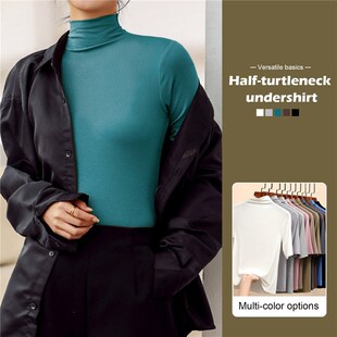 Short Shi Milk Slim Sleeve Women Tops Silk Turtleneck Half