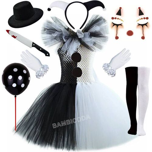 The Clown Cotume Terrifier Art Girl Black White Fancy Tutu D
