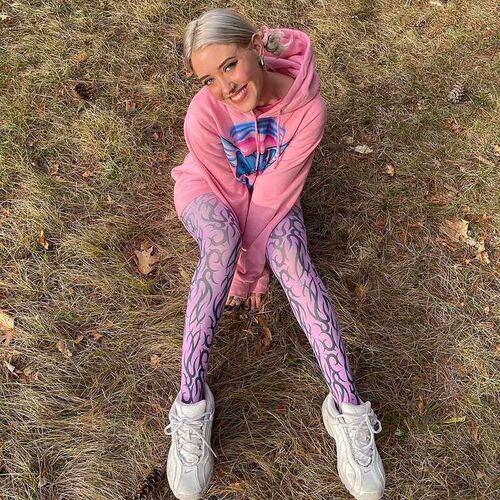 Missnight Purple Mesh Pants Flame Print Womens Pants Gothic