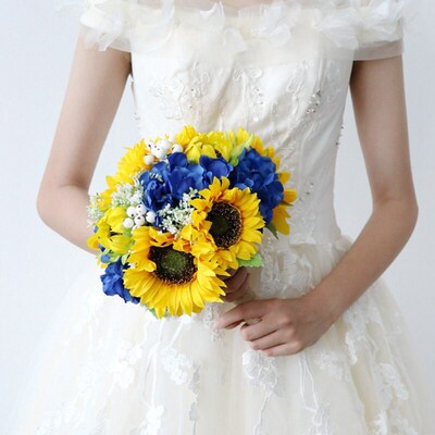 Artificial Sunflower Bridal Wedding Bouquet - Romantic