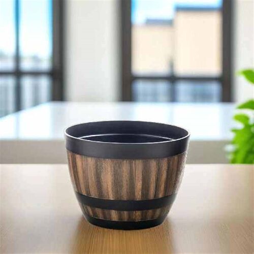 Bowl Planter Plastic Barrel Imitation Wood Flower Pot