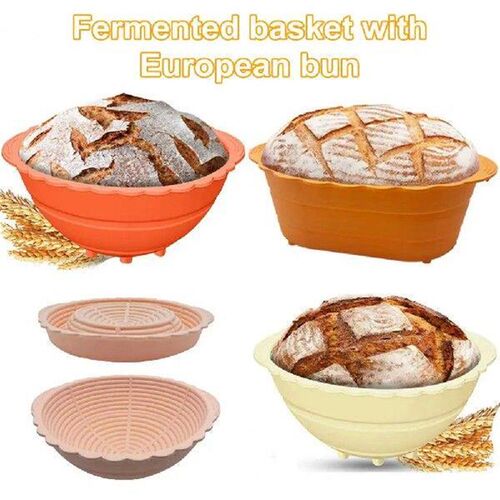 2Pcs Silicone Bread Proofing Basket Round Oval Sourdough