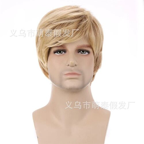 2025 Mens Wigs Slanted Bangs Light Blonde Mens Short Hair