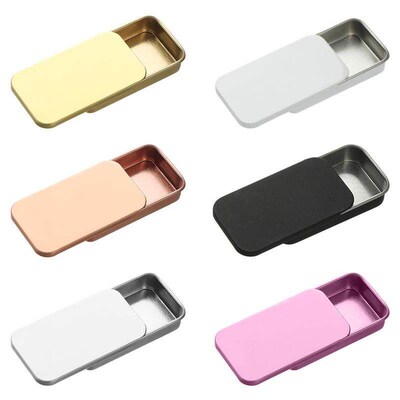 1 Pcs Metal Rectangular Empty Mini Tin Box Tinplate Push Can