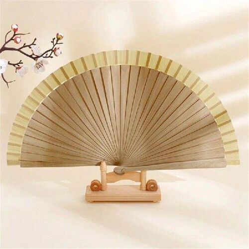 Fashionable Hand Fan Vintage Plain Solid Color Wooden