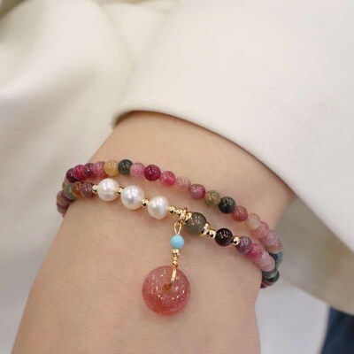 Natural Tourmaline Brlet Rainbow Candy Color Ins Wind Jewelr