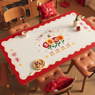 新年餐桌垫红色氛围感桌布防油防水免洗高级感茶几保护垫桌面垫子