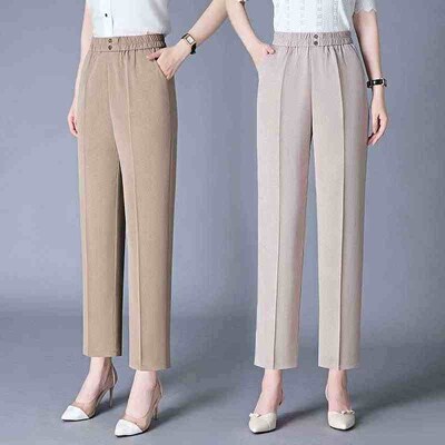 8839 ice silk cotton and linen straight cropped pants for wo