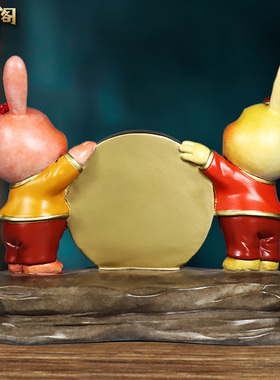 聚鑫阁全彩铜吉祥福兔摆件生肖抱福兔玉兔送福家居店铺办公区装饰