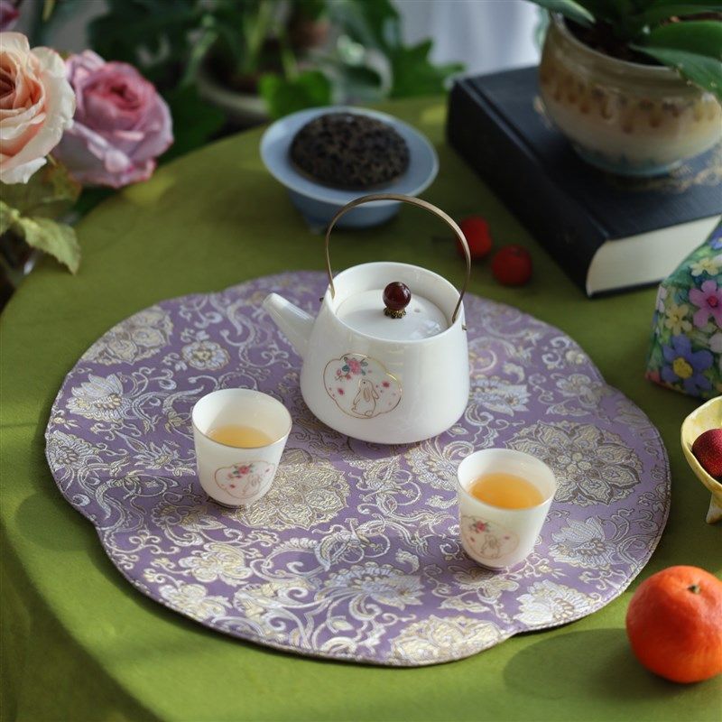 中式面加厚织锦茶席一人茶垫复古素雅茶道干泡席海棠型茶布桌垫,居家布艺,茶席,淘宝优惠券,粉丝福利购,淘宝优惠卷