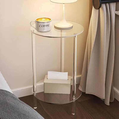 Modern Side Table Round End Drink Table Acrylic Tabletop Tra